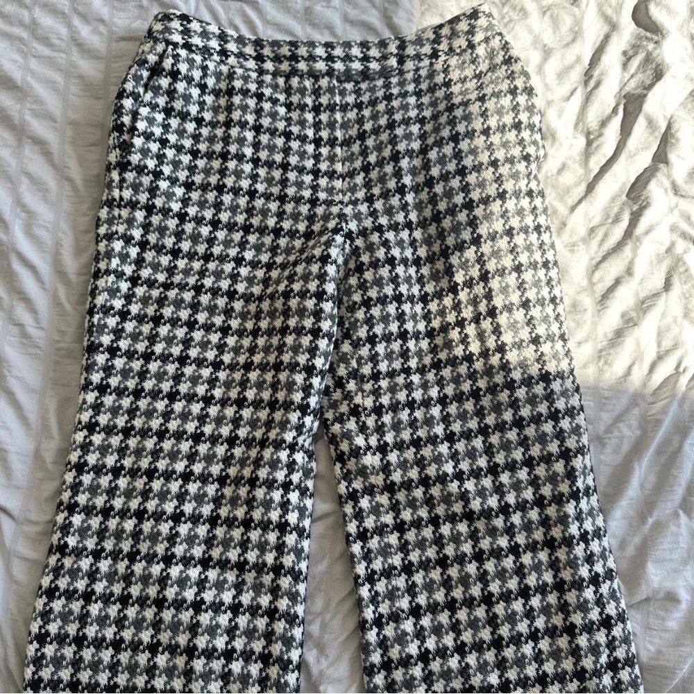 Talbots 100% Wool Black & White Houndstooth Wide-Leg Pants